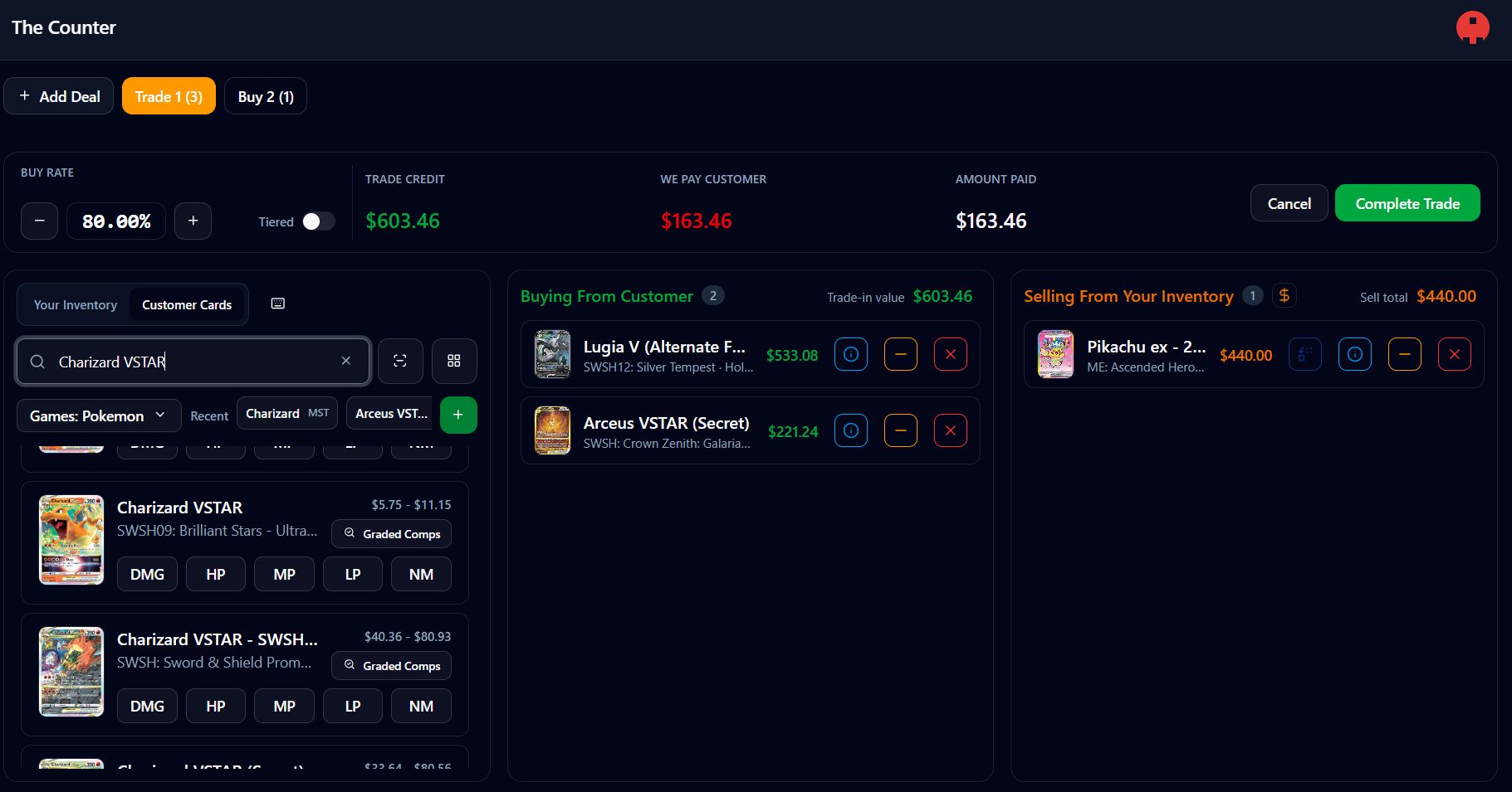 The Table workflow showing a card trade